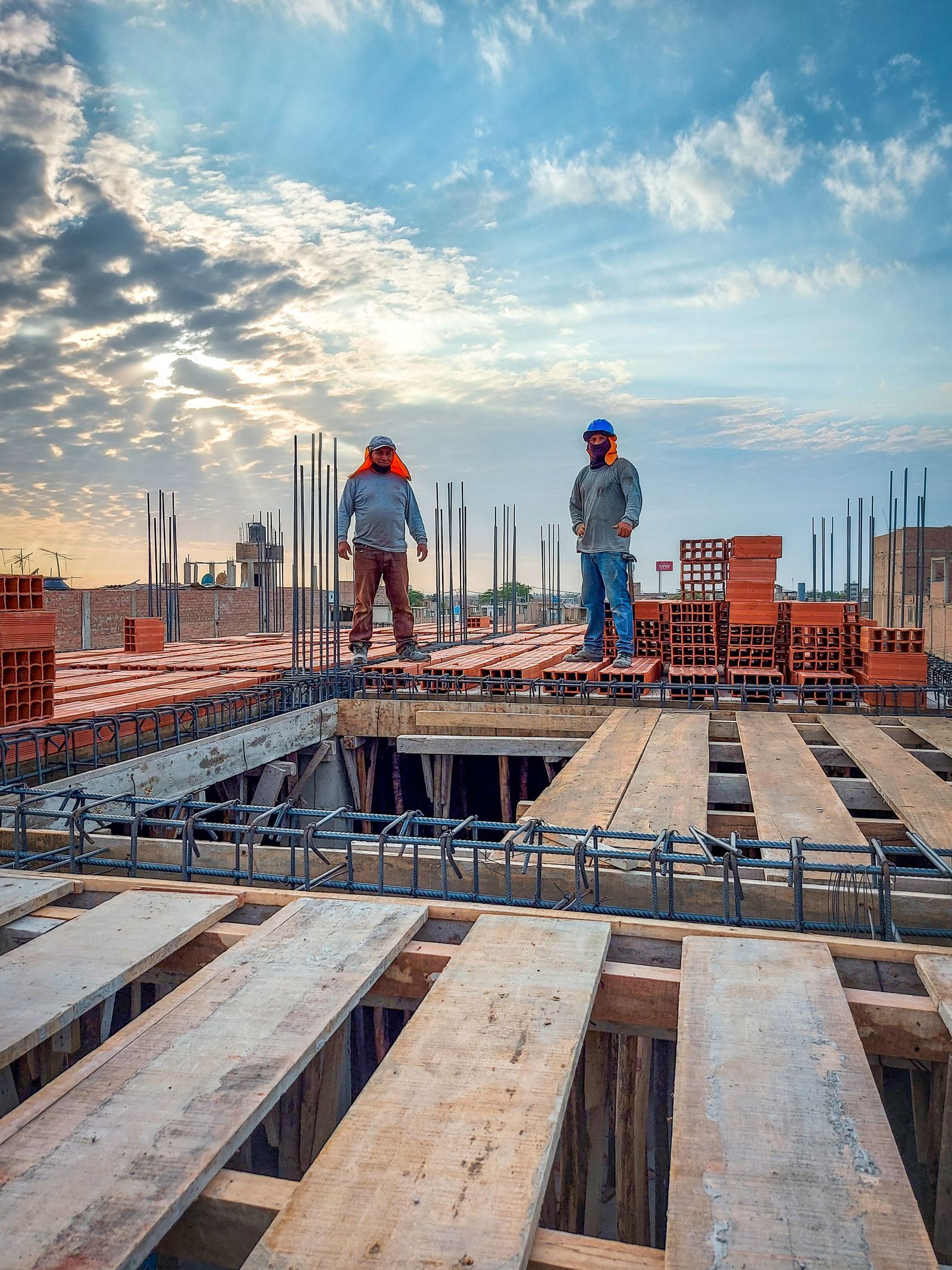 A crew of workers on a construction site